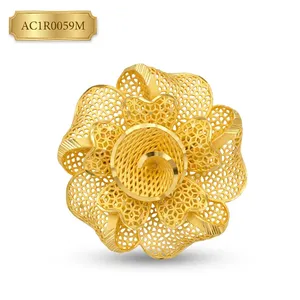 Trendy Classic Gold Plated Women's Jewelry One Gram Fashion Brass Floral <b>Rings</b> for Engagement Wedding Multi-Occasion Online - Product Image 2