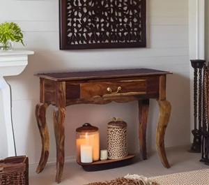 French Country Solid Wood <b>Console</b> <b>Table</b> with Cabriole Legs | 1-Drawer Traditional Entryway Furniture | Jodhpur Export - Product Image 2