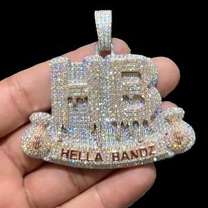 Pendentif personnalisé Hella Bandz HB, diamant cultivé en laboratoire VVS, taille brillant, bijoux plaqué or, argent S925, breloques IGI - Product Image 4