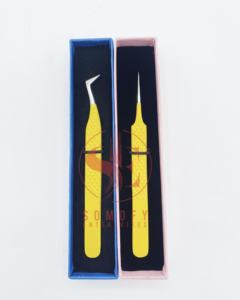Pinzas de extensión de pestañas de acero inoxidable de grado profesional Diamond Grip Volumen de fibra de recubrimiento de polvo amarillo de alta calidad - Product Image 3