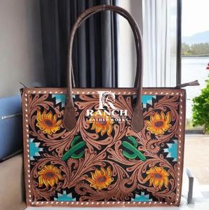 High Quality Sunflower Tooled Leather <b>Tote</b> <b>Bag</b> For Women At Affordable Price From India Supplier <b>Tote</b> <b>Bag</b> - Product Image 2