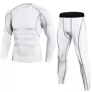 Conjunto de compresión de manga larga para hombre, color blanco, cuello redondo, secado rápido, camiseta y pantalones de manga larga, kit para todas las estaciones - Product Image 1