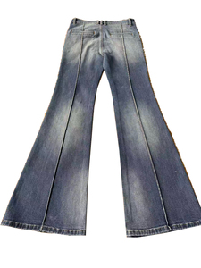 Vaqueros acampanados vintage de cintura alta para mujer, pantalones de mezclilla de pierna ancha con costura frontal y corte ajustado, estilo campana - Product Image 4