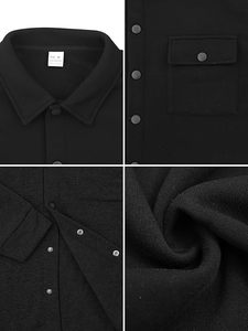 Camisa de Manga Larga Negra para Hombre con Botones y Bolsillos en el Pecho, Corte Regular, Estilo Casual Otoñal, 100% Algodón Tejido - Product Image 5