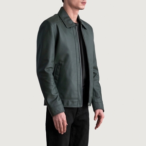 Chaqueta de Cuero Verde Genuino a la Moda para Hombre, Elegante, Personalizable OEM, Disponible a Precios de Mayoreo, con Características Modernas y Elegantes - Product Image 2
