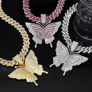 Collar con Colgante de Mariposa de Moissanita, Chapado en Oro sobre Plata, Joyería Hip Hop Rosa, Cadena de Moda Unisex para Fiestas - Product Image 6