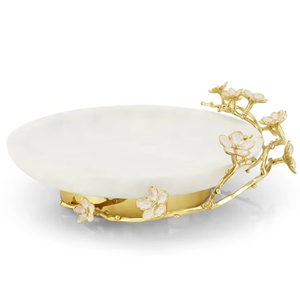 Best Seller <b>Marble</b> White Serving Tray with Gold Branch Flower Design for Elegant Home Decor Luxury Decorative Tray for Dining - Product Image 1
