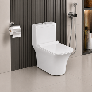 Inodoro Moderno de Cerámica Blanca, Alargado, de Una Pieza, Montado en el Suelo, con Descarga Tornado, Botón Doble, Sifón en S, para Hoteles y Villas - Product Image 1