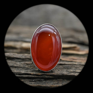 Bague en argent sterling 925 faite à la main avec pierre de cornaline ovale sertie en clos, classique, unisexe, pour Noël/Saint-Valentin - Product Image 2