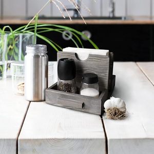 Adiba Home Decor Handmade Modern Wooden <b>Table</b> <b>Caddy</b> Napkin Holder Salt Pepper Shaker Organizer Eco-Friendly Free Standing - Product Image 5