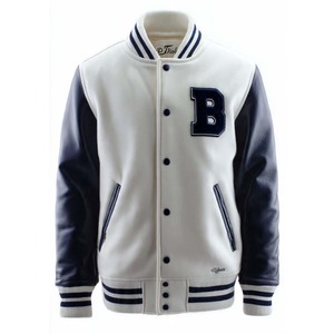 Veste universitaire pour homme, blanche et marine, en cuir PU, avec lettre B brodée sur le devant, col rabattu, coupe classique, style preppy d'automne, streetwear - Product Image 1