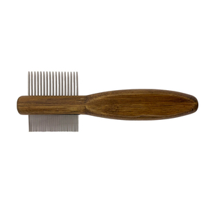 Premium Quality <b>Double</b>-<b>Sided</b> Pet Grooming Comb Stainless Steel Flea & Shedding Comb with Wooden Handle for Dogs & Cats By Tegra - Product Image 4