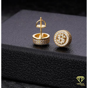Boucles d'oreilles en moissanite étincelante en forme de signe monétaire, en argent sterling 925, bijoux hip-hop haut de gamme pour hommes - Product Image 4