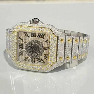 Reloj de Lujo con Diamantes Cuadrados, Regalo Espléndido, Cuarzo Analógico, Moissanita, Plata, Cierre Oculto, Correa de 15 mm para Hombre, Cristal de Zafiro - Product Image 2