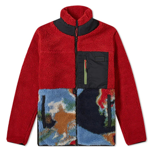 Men's Red <b>Fleece</b> <b>Jacket</b> Stand Collar Casual Winter Wear Solid Color Knitted Shell Cotton <b>Lining</b> Breathable Front Logo - Product Image 6