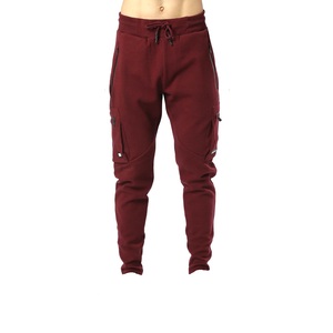 Pantalones Deportivos Cargo Color Granate para Hombre, Cintura Elástica con Cordón, Múltiples Bolsillos, Joggers Casuales, Mezcla de Poliéster y Algodón de Peso Medio, Ropa de Otoño - Product Image 3