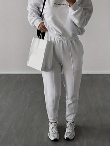 women <b>tracksuit</b> slim fit cotton polyester zipper hoodie jogger set breathable stretch athletic gym wear training set - Product Image 4