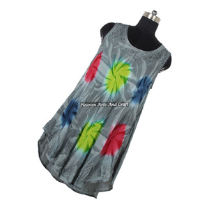 Vestido largo de moda con estampado Tie-Dye, atractivo vestido largo abierto tipo Maxi para damas, sin mangas, 100% rayón, ropa de playa. - Product Image 5
