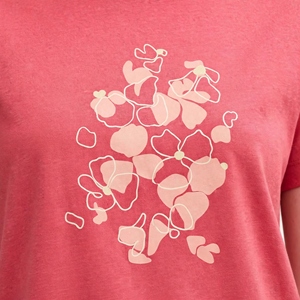 Women's Coral Pink Floral Print Crew Neck <b>T</b>-<b>Shirt</b> Regular Fit Short Sleeve 100% Cotton Casual Spring Summer Jersey Knit OD INDUS - Product Image 4