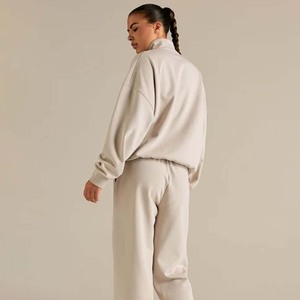 Women's Black Fleece Quarter-<b>Zip</b> Sweatshirt <b>Front</b> Logo Oversized Stand Collar Regular Sleeve Autumn Wear - Product Image 4