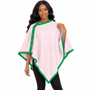 Poncho asymétrique Cosh International Sorority Sisterhood, bordure rose et verte, col rond, manches longues, fermeture boutonnée, toutes saisons - Product Image 3