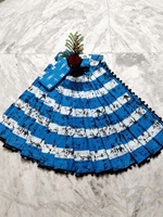 Sari de Algodón Mulmul Puro con Estampado Bagru Hecho a Mano, 5.5 Metros, 1 Metro de Tela para Blusa, Suelto y Natural |   Encaje con borde de pompón indio