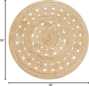 Alfombra Circular de Yute Hecha a Mano con Diseño Boho Patchwork para Decoración del Hogar, Biblioteca, Sala de Estar, Resort o Casa de Campo - Product Image 5