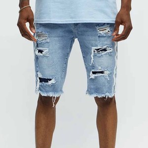 Denim Fabric Men <b>Light</b> Washed Shorts Cotton Material Casual Wear Adjustable And Breathable Relaxed Fit <b>Cheap</b> Rate Button Closure - Product Image 5