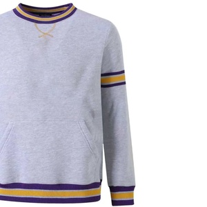 Sweat-shirt à col rond gris pour homme avec rayures violettes et jaunes, coupe classique, tricot en coton décontracté, vêtement d'automne - Product Image 4