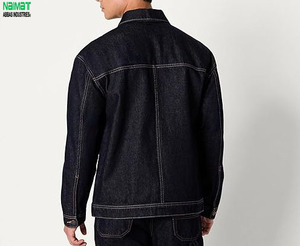 Jean en coton bleu foncé uni, coupe classique, coupe décontractée, vêtement pour homme, inspiré du style workwear, jean épais - Product Image 3