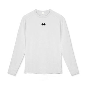 เสื้อยืดแขนยาวสีขาวสำหรับผู้ชาย ทรงสปอร์ต คอกลม แห้งเร็ว ผ้าเจอร์ซีย์ถัก ลายพิมพ์บาร์เบลที่ด้านหน้า - Product Image 3