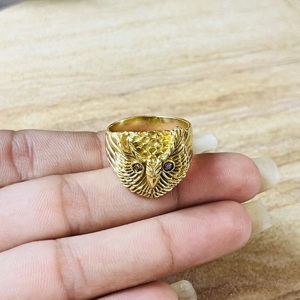 Bague Hibou au Design Unique, Bague Hibou en Améthyste, Bague Gothique en Laiton pour Hommes, Bague Punk Biker Massif Plaqué Or 18 carats, Vente en Gros/OEM - Product Image 2