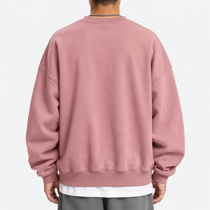 เสื้อสเวตเชิ้ตคอกลมโอเวอร์ไซส์สำหรับผู้ชาย แขนยาว สีชมพูอมเทา แบบลำลอง - Product Image 2