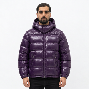 Men's <b>Purple</b> Hooded Puffer Jacket Windproof Breathable Zipper Closure Casual Winter 220g Polyester Shell Regular Length - Product Image 1