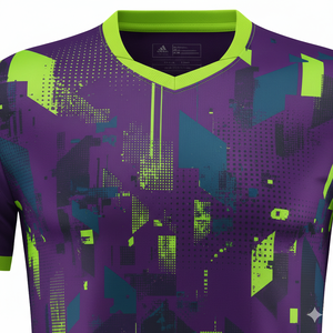 Camiseta de Fútbol Geométrica Morada y Verde para Hombre, Manga Corta, Cuello en V, Poliéster que Absorbe la Humedad, Ropa Deportiva para Todas las Temporadas - Product Image 5