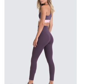 Women's Custom Color Seamless High Support Quick Dry Sports Bra <b>Leggings</b> Set Racerback White Rib Four-Way Stretch Yoga Wear - Product Image 4