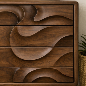 Modern Wooden <b>Sideboard</b> With Wave Carving Design For Living Room Home Furniture Midcentury Modern <b>Storage</b> Cabinet - Product Image 4