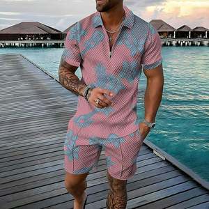 Men's Geometric Print Polo Shirt and Shorts Set Summer Casual Breathable Knitted Polyester Outfit <b>Prime</b> Power Wholesale Supplier - Product Image 3