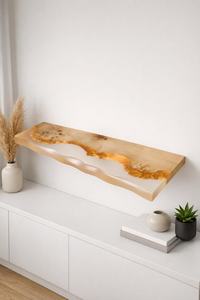 White Pearl Epoxy Floating Rectangle <b>Console</b> <b>Table</b> Live Edge Wood Resin Handmade Modern Luxury Floor Mount Eco-Friendly - Product Image 6