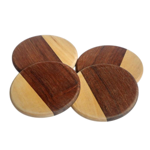 Handcrafted Acacia Wood Coaster <b>Set</b> of <b>4</b> Modern <b>Round</b> Drink Coasters <b>for</b> Coffee <b>Table</b> & <b>Dining</b> Room Eco-Friendly Home Decor - Product Image 1