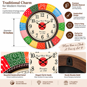 Reloj de Pared de Madera Tradicional Pintado a Mano – Reloj Decorativo Redondo de Arte Indio de 18 Pulgadas para Decoración del Hogar - Product Image 5
