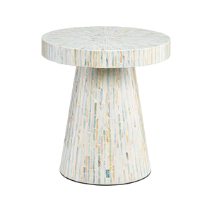 Mesa Redonda de Capiz Blanca Hecha a Mano con Patrón de Hojas, Mesa Decorativa de Mosaico de Conchas para Sala de Estar, Muebles para el Hogar, Estilo Mayorista - Product Image 3