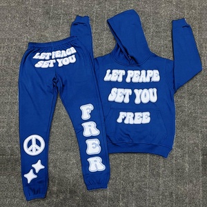 ชุดวอร์มผ้าฝ้ายมีฮู้ดสำหรับผู้ชาย,โลโก้ที่กำหนดเองสีพื้นพิมพ์ลายพัฟและชุดวอร์ม - Product Image 2