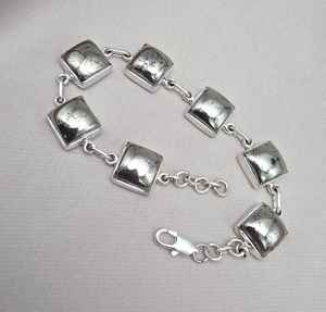 Bracelet coussin en pyrite, argent sterling 925, cabochon carré en pyrite, bijoux faits à la main - Product Image 1