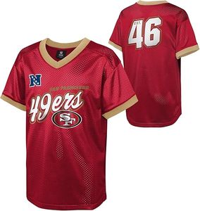 Maillot de sport en maille rouge des San Francisco 49ers à manches courtes, broderie personnalisée, polyester, séchage rapide, Thopson International - Product Image 1