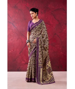 Latest Women Casual and Festival Wear Polyester <b>Viscose</b> Chanderi Cotton Saree with Printed With Zari Weaving Work for Women - Product Image 1