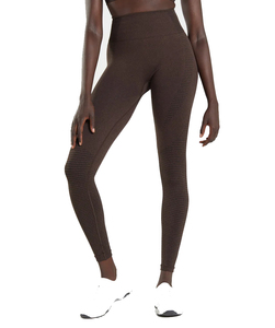 Leggings de yoga taille haute sans couture, longueur intégrale, texturés, marron uni, en Spandex et Nylon, extensibles dans les quatre sens, avec taille élastique - Product Image 3