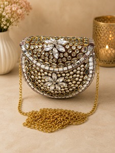 Handmade Rhinestone <b>Mini</b> Clutch Bag Brass Mosaic Flap Purse Chain Handbag for Wedding Party Evening - Product Image 1