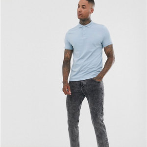 Men's <b>Light</b> <b>Blue</b> Short Sleeve <b>Polo</b> <b>Shirt</b> Solid Color Cotton Oxford Casual Style Woven Anti-Wrinkle Design - Product Image 1