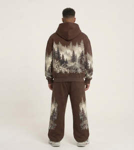 Ensemble sweat-shirt et pantalon de survêtement vert pour homme, imprimé forêt, deux pièces, tenue décontractée d'automne - Product Image 3